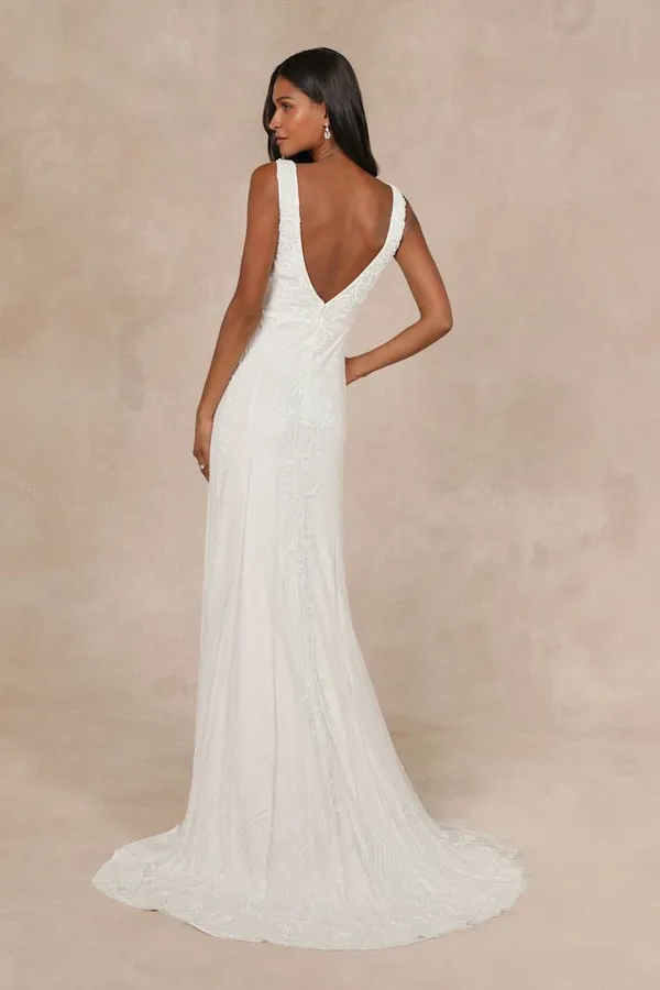 New Lulus Passionate White Beaded Sequin Mermaid Maxi Dress Size XL MSRP $318 - Image 2