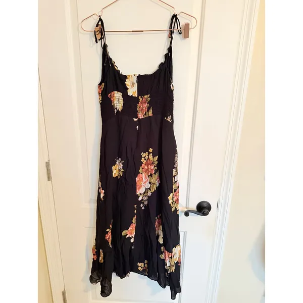 Reformation Dress Womens 12 Black Floral Juliette Tie Strap Ruffle Midi‎ Viscose - Image 7