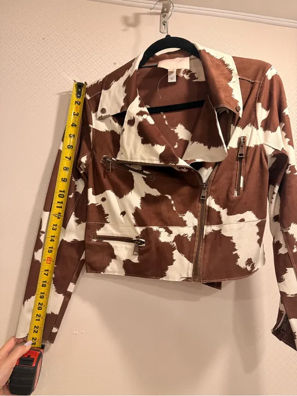 Hutch Brown & White Cow Print Vegan Suede Leather Moto Jacket Size XS - Image 7