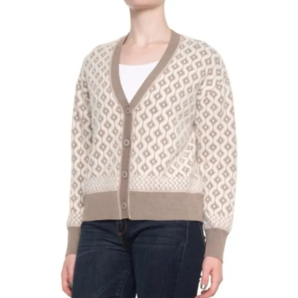 CUPCAKES AND CASHMERE Women’s Knit Buttoned Cardigan Sweater Geometric Tan Sz XS - Image 2