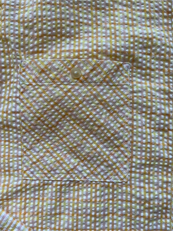 Seersucker Plaid Shirt M Lightweight Yellow Peach Oversized Japanese Button Down - Image 9