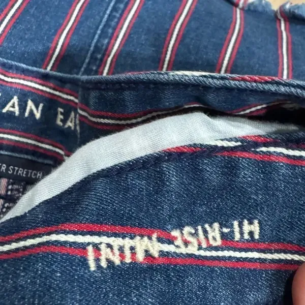 American Eagle High Rise Mini Cutoff Stripes Denim Skirt Women’s 6 - Image 5