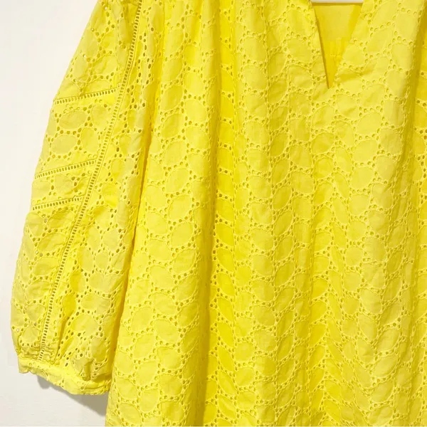 Draper James RSVP Medium Lemon Yellow‎ Embroidered Eyelet Ballon Sleeve Blouse - Image 3