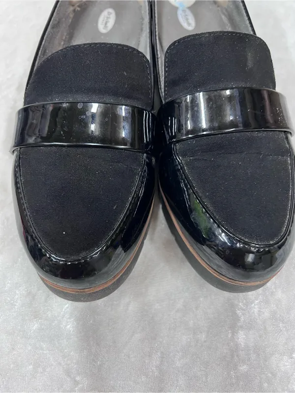 Dr. Scholl’s Black Slip-On Loafers glossy black brown trim 7.5 - Image 3