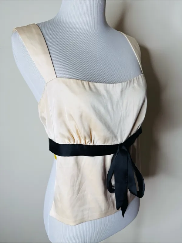 Edikted Ivory Satin Natalia Ribbon Tie Open Back Tank - Image 3