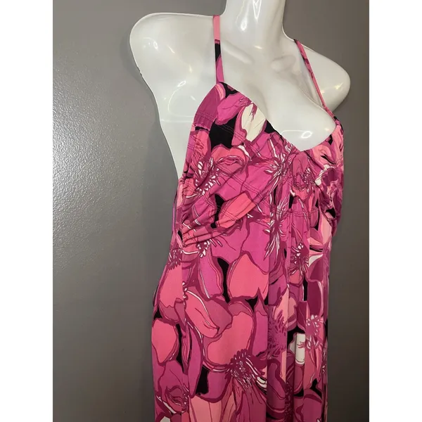 ELLE Dress Womens Medium Pink Floral Halter Maxi Jersey Sundress Casual Summer - Image 4