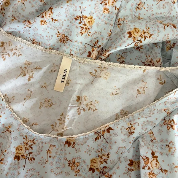 SPELL & THE GYPSY Fleur Frill Bias Maxi Dress Teapot Blue Floral‎ Bohemian Large - Image 12
