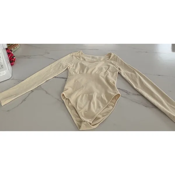 OQQ Women Cream Square Neck Long Sleeve Bodict Seamless Ribbed‎ XL Top - Image 5