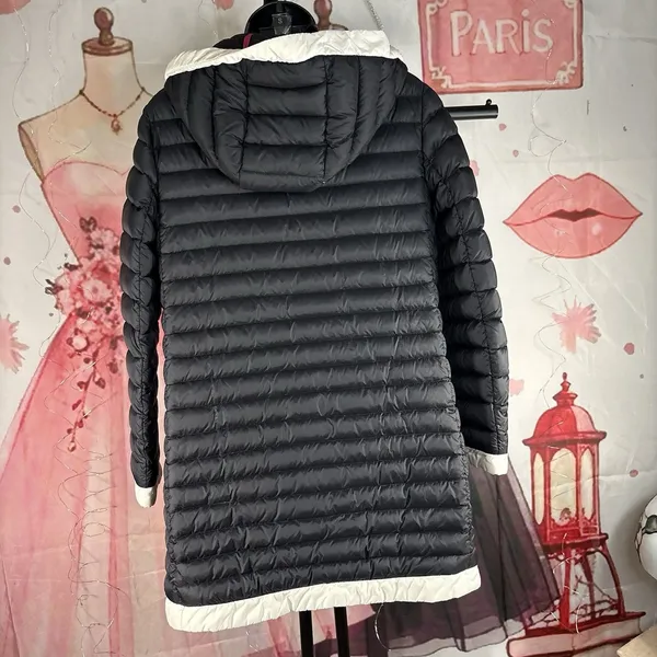 Kate Spade New York Quilted Puffer Jacket Ivory Black Trim Pearl Buttons XSMALL - Image 13