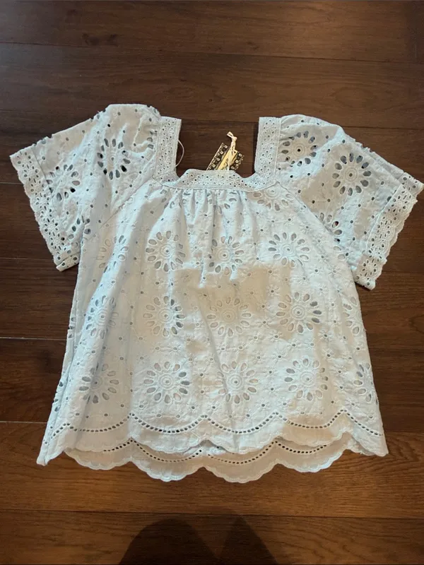 Ultra Pink Eyelet Square-Neck Blouse in Light Blue Small NWT - Image 6