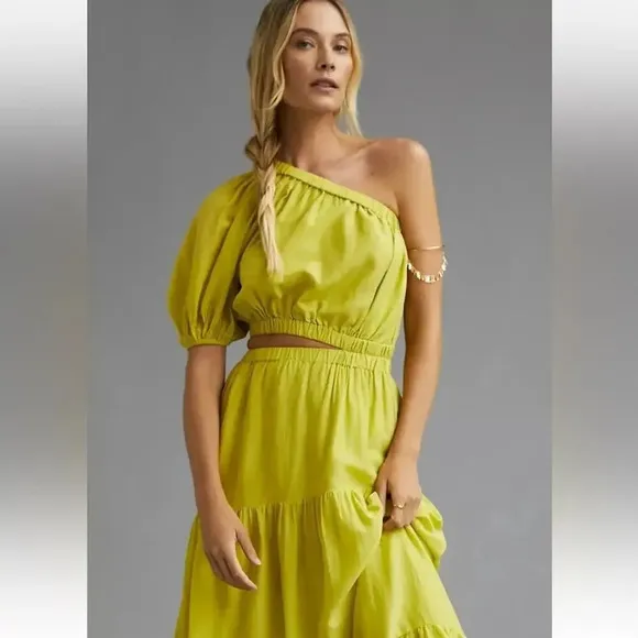 ANTHROPOLOGIE VELVET GRAHAM &‎ SPENCER Christa Maxi Dress Limelight One Shoulder - Image 2