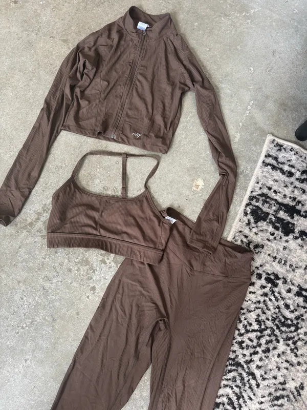 3 Piece Athleisure Set Brown - Image 3