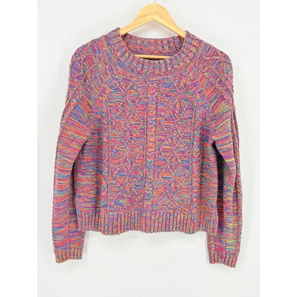 Gap Cable Knit Sweater Womens Large Multicolor Rainbow Space Dye Boho Pullover - Image 2