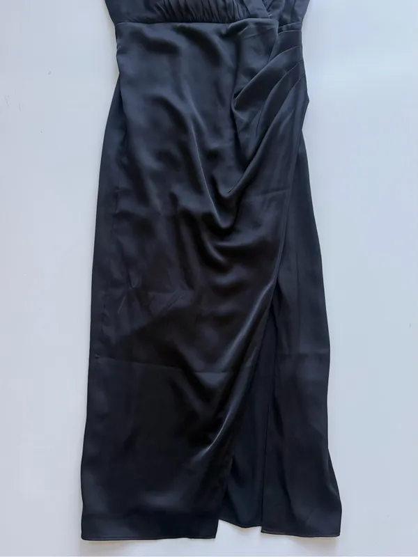Abercrombie & Fitch Satin Draped Midi Dress Black Size Small - Image 5