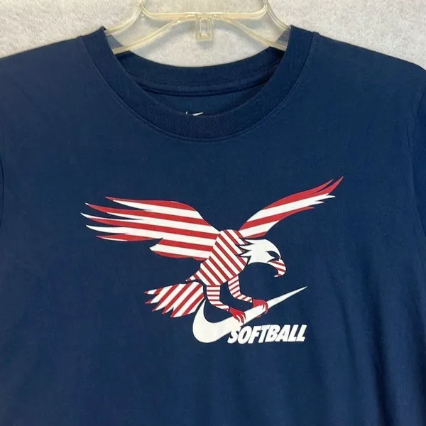 NWT NIKE T-Shirt Women's Large Obsidian Blue American Eagle Swoosh Softball Tee‎ - Image 2