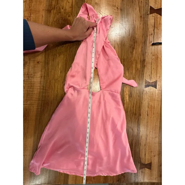 HELLO MOLLY Pink Satin Halter Mini Dress Cut Out Resort Glam Party Summer XS - Image 10