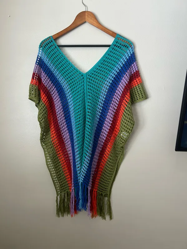 Rainbow crochet poncho shirt Multiple - Image 5