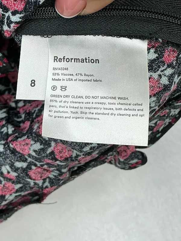 Reformation Black Square-Neck Floral Smocked Top 787 - Image 4