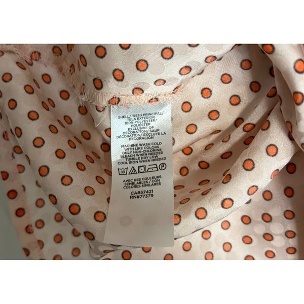 Ann Taylor Blouse Womens SP‎ Peach Polka Dot Cap Sleeve Boho Cottagecore Preppy - Image 5