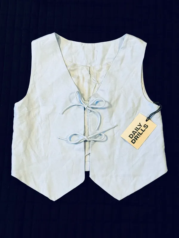 Daily Drills Linen Resort Tie Vest XS/S NWT Blue - Image 2