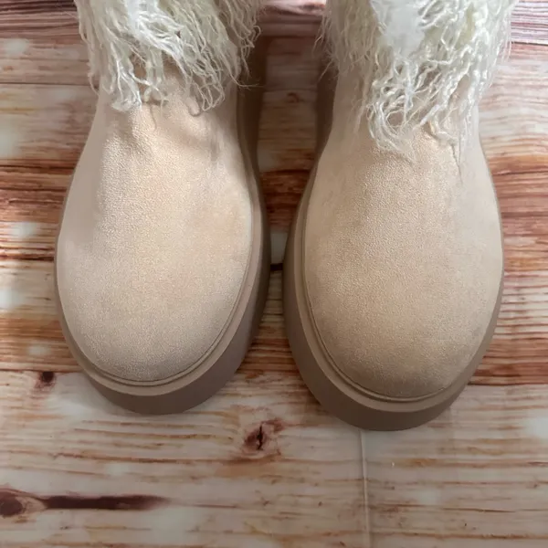 PRETTYLITTLETHING Cream Faux Suede Contrast Faux Fur Ankle Boots NWT - Image 5