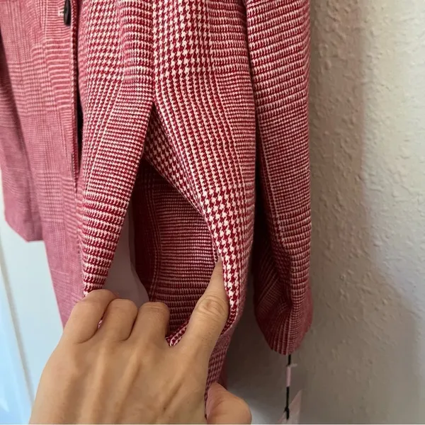 Anthropologie Avec Les Filles Red Houndstooth Plaid Longline Blazer NEW Size XL - Image 8