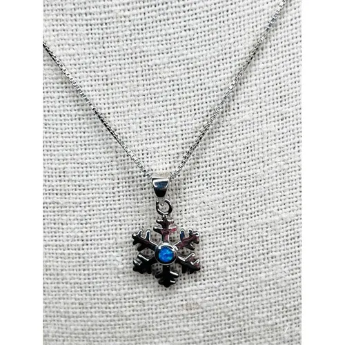 Silver 925 Simulated Fire Opal Snowflake 18" Necklace + Drop Earring Set Jewelry - Image 4