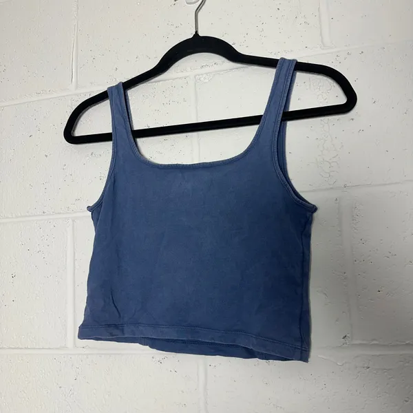 Aerie Womens Small Blue Cropped Tank Top Square Neck Seam Detail Camisole S - Image 3