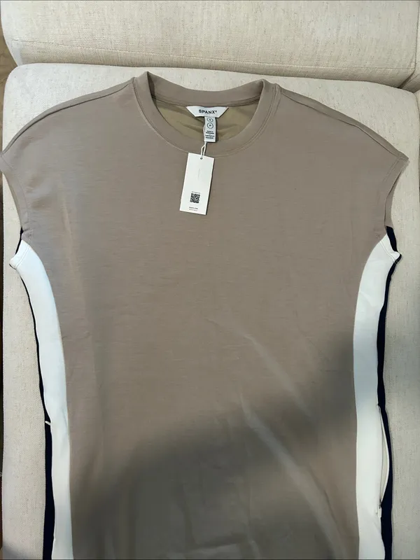 SPANX AIRESSENTIALS COLORBLOCK MINI T-SHIRT DRESS, Beige, Small, NEW NWT - Image 7
