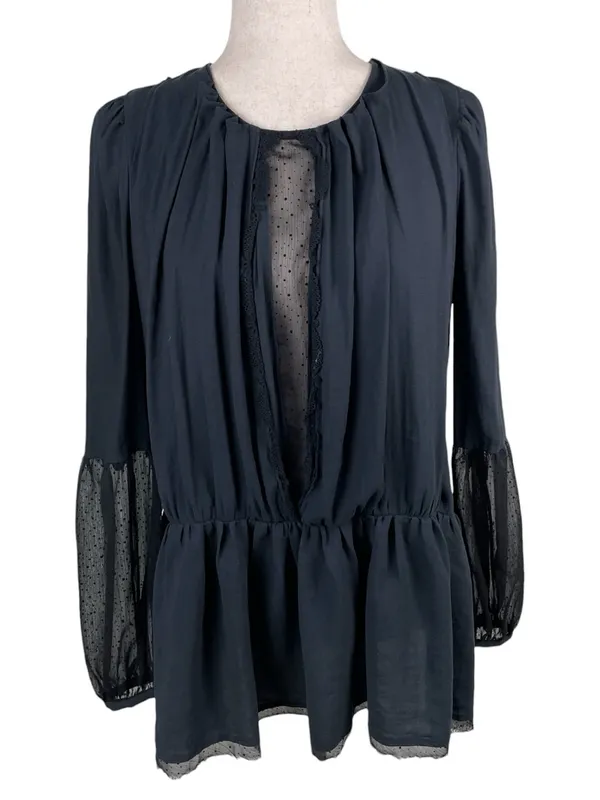 Free People Soul Serene Top Black Size XS Sheer Contrast Whimsigoth Boho Witchy - Image 5