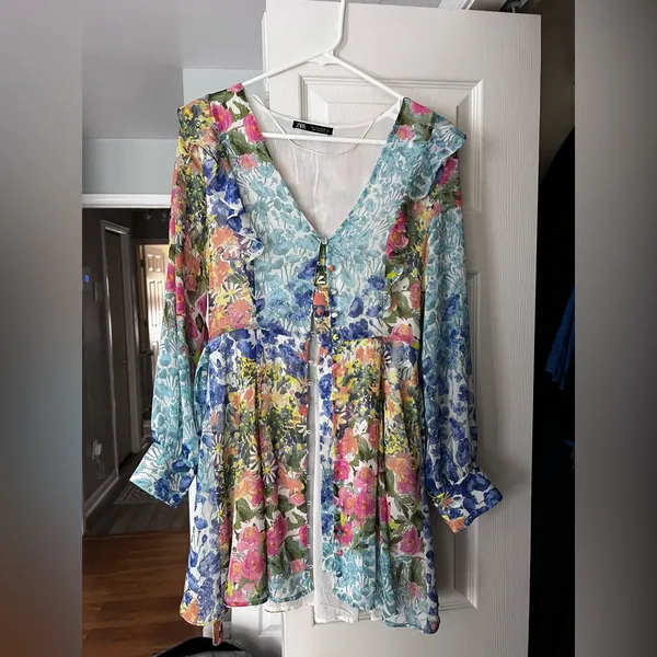 ZARA Floral dress S Blue Floral Summer Cocktail Women - Image 2
