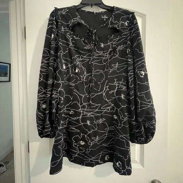 Lulus Chic It Out Black Print Long Sleeve Cutout Mini Dress - Size M - Image 2