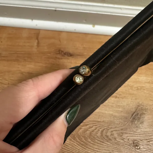 Magid | Vintage‎ Black Satin Clutch Rhinestone Kiss Lock Gold Frame Bag Purse - Image 4