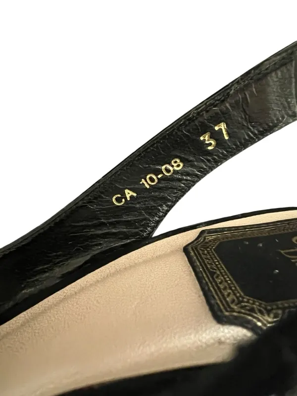 Christian Dior Women’s Whisper Black Patent Leather Peep Toe Sandals Heels 37 - Image 9