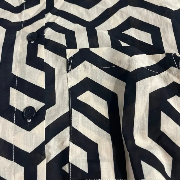 Zara Long Sleeve Button Down Geometric Pattern Pocket Shirt XS Boho Artsy Chic - Image 4