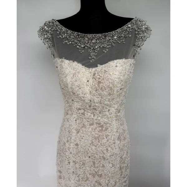 Sherri Hill 51114 Ivory‎ Lace Mermaid Gown – Beaded Cap Sleeve Formal Dress Sz 4 - Image 5
