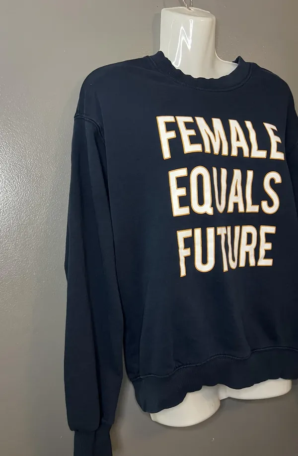 Female Equals Future H&M Divided Sweatshirt Womens Small Navy Graphic Crewneck - Image 2
