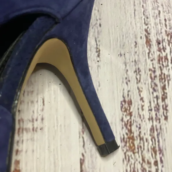 White House Black Market Blue Suede Katia Heels size 6M - Image 4