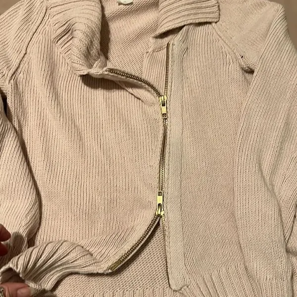 J Crew size XS cream long sleeve angled zip front floppy collar cardigan GUC - Image 3