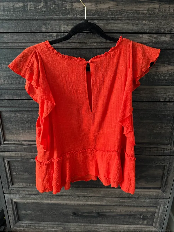 Maeve Red Ruffle Flutter Sleeve Top - Image 3