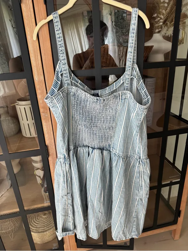 GAP UltraSoft Denim Stripe Drop-Waist Mini Dress indigo striped light wash - Image 4