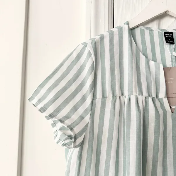 Emery Rose NWT Green White Nautical Striped Notched Collar Boxy Sundress Large - Image 5