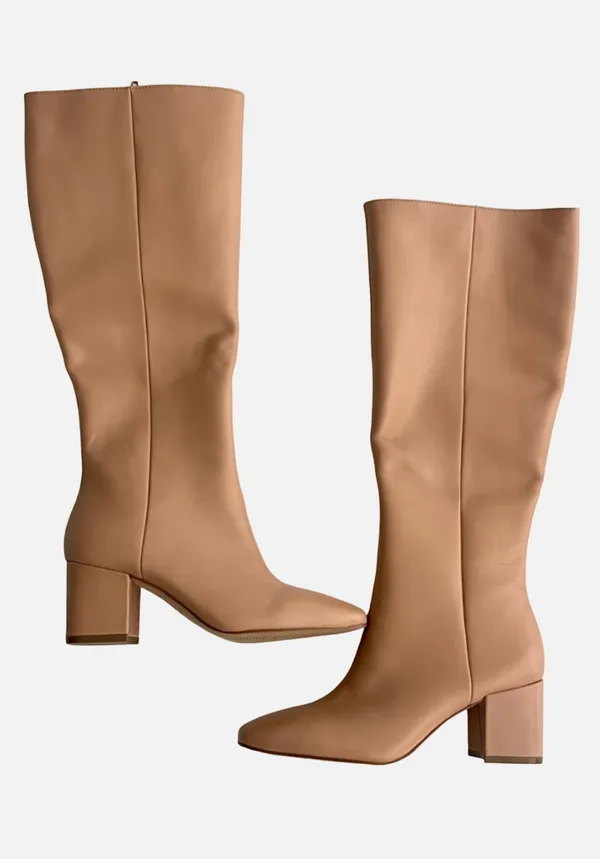 Ann Taylor Desert Sand Nude Block Leather Tall Knee High Boots Heels Booties - Image 6