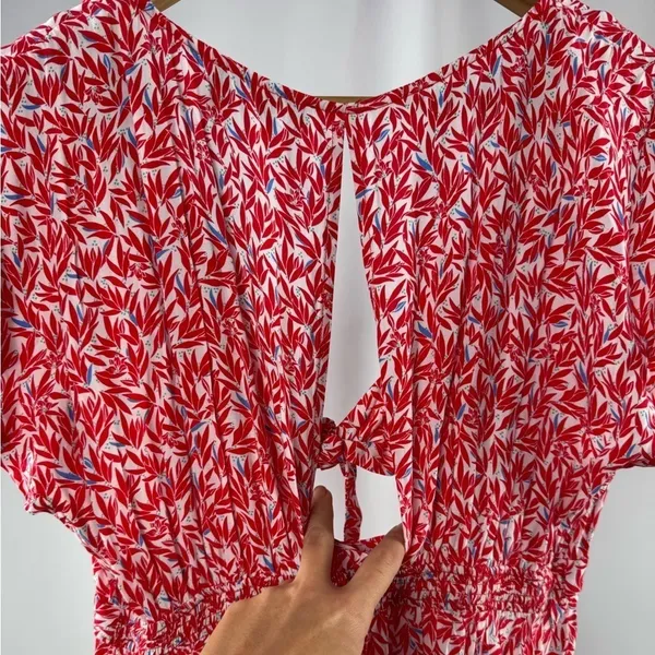 Lulus Dondi Print Tie-Front Short Sleeve Romper in Red and‎ White Size Small - Image 9