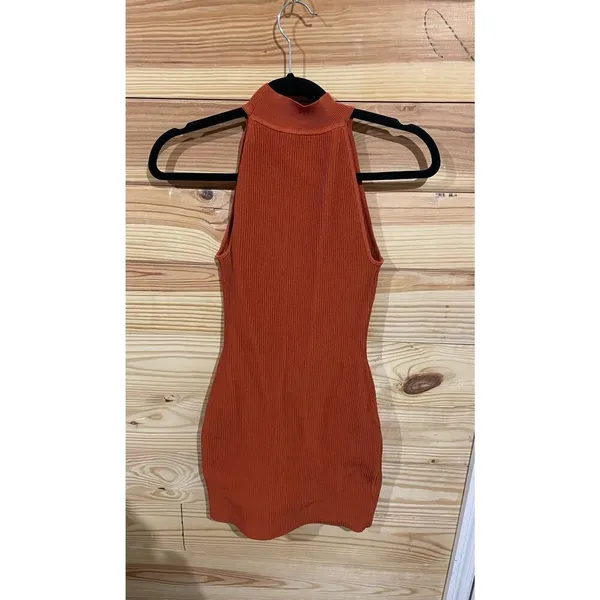 Aritzia Babaton Sculpt Knit Halter Mini Dress XS Flambeau Red Orange Bodycon - Image 10