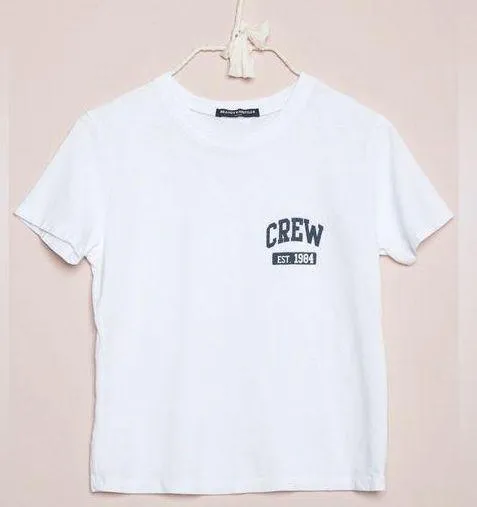 Brandy Melville Vintage Short Sleeve "Crew" Graphic Tee - White/Navy - Image 2