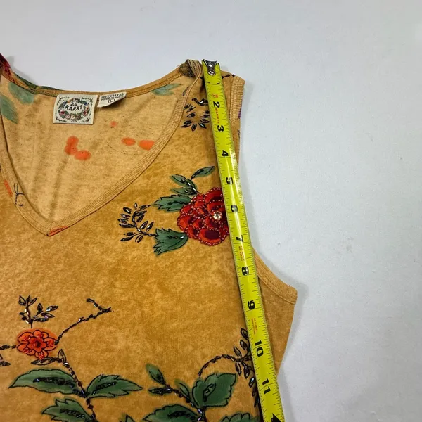 24 Karat Floral Beaded V-Neck Tank Top Size L - Image 7