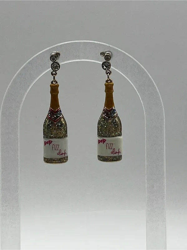 Champagne Bottle Dangle Earrings Glitter Pop Fizz Clink - Image 2
