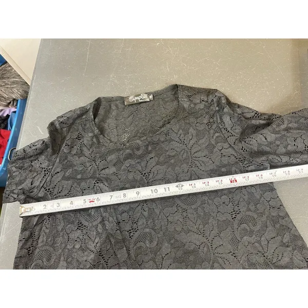 Sympli Women’s 10 Sheer Black Floral Lace Top Long Sleeve Cropped Scalloped Hem - Image 7