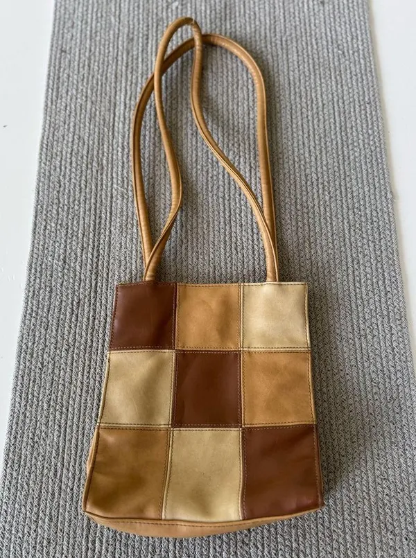 Vintage 90’s Y2K Tan Brown Patchwork Rectangular Shoulder Bag - Image 4